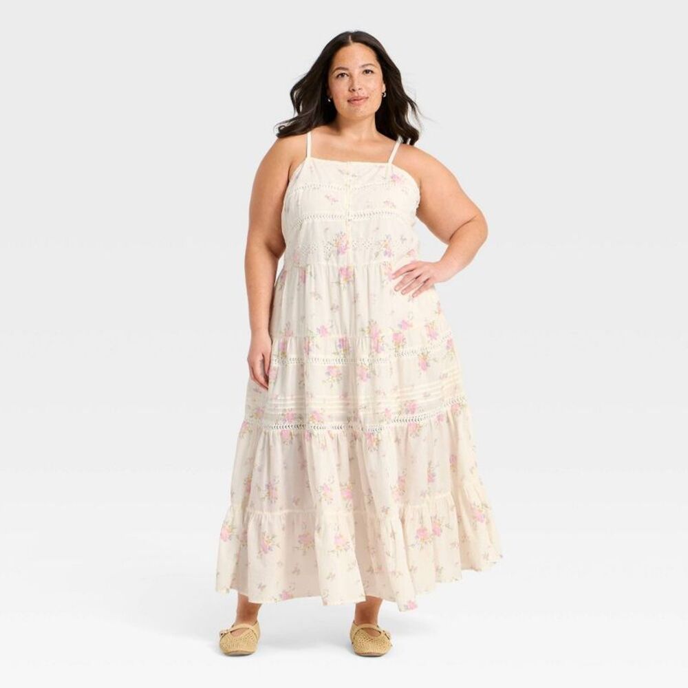Women's Lace Maxi A-Line Dress - Universal Thread Cream Floral XXL NWT!